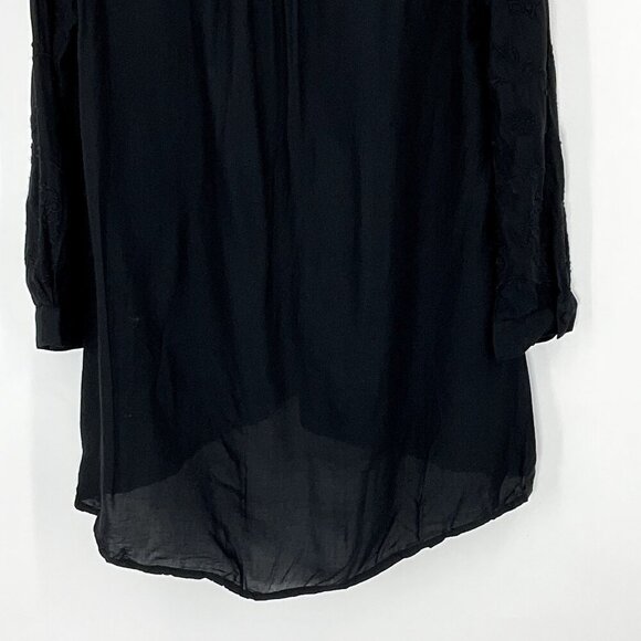Lucky Brand Top Women S Black V-Neck Embroidered Button Up Whimsigoth Dark Fairy - Picture 6 of 11